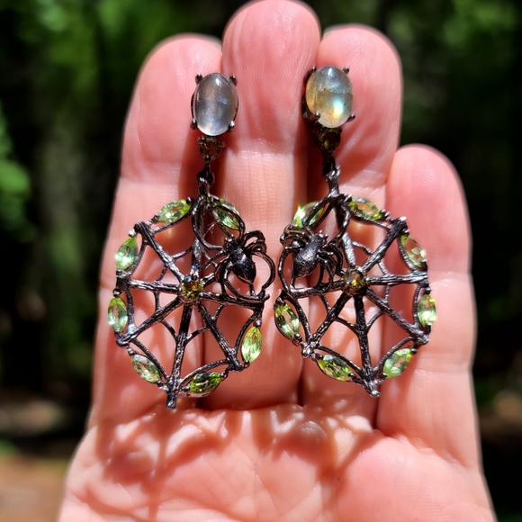 Peridot Labradorite citrine gemstone sterling 🕸 spiderweb earrings - Picture 10 of 12